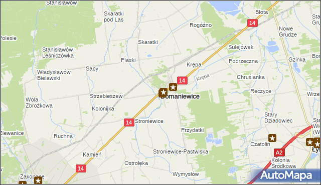 mapa Domaniewice powiat łowicki, Domaniewice powiat łowicki na mapie Targeo