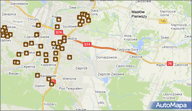 mapa Domaszowice gmina Masłów, Domaszowice gmina Masłów na mapie Targeo