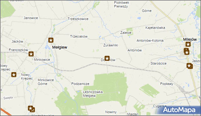 mapa Dominów gmina Mełgiew, Dominów gmina Mełgiew na mapie Targeo