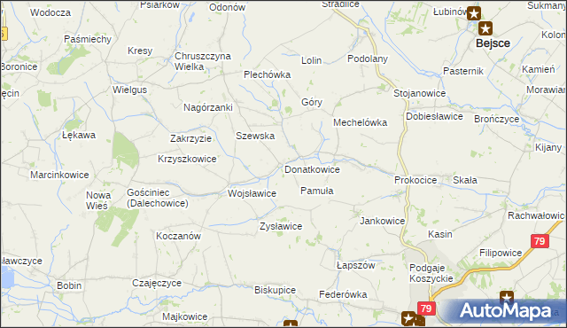 mapa Donatkowice, Donatkowice na mapie Targeo