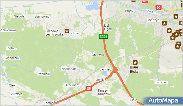 mapa Drzewce gmina Białe Błota, Drzewce gmina Białe Błota na mapie Targeo