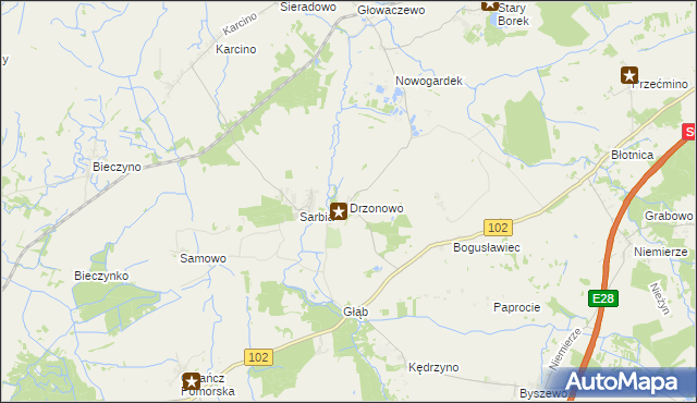 mapa Drzonowo gmina Kołobrzeg, Drzonowo gmina Kołobrzeg na mapie Targeo