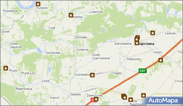 mapa Działy Czarnowskie, Działy Czarnowskie na mapie Targeo