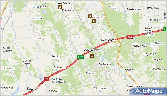 mapa Dzierzgówek gmina Nieborów, Dzierzgówek gmina Nieborów na mapie Targeo