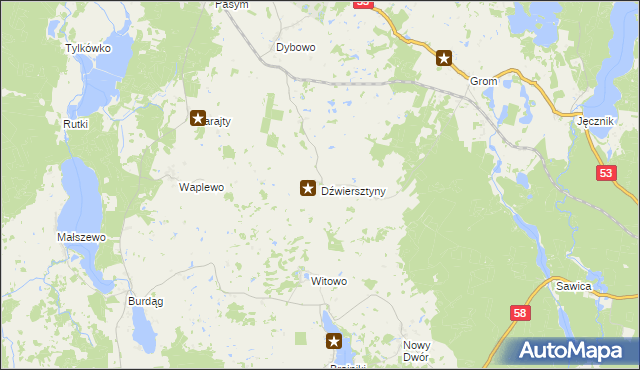 mapa Dźwiersztyny, Dźwiersztyny na mapie Targeo