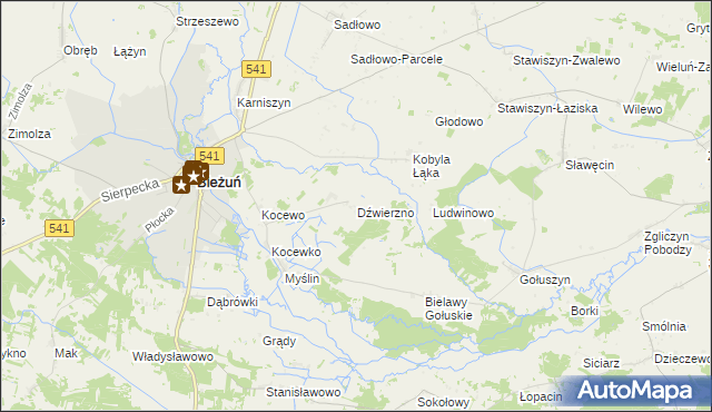 mapa Dźwierzno gmina Bieżuń, Dźwierzno gmina Bieżuń na mapie Targeo