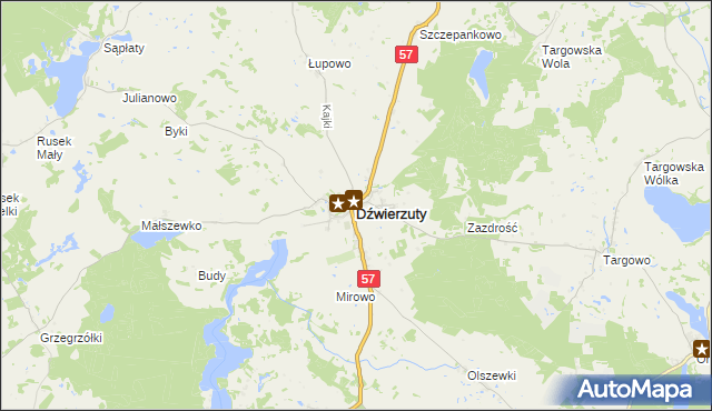 mapa Dźwierzuty, Dźwierzuty na mapie Targeo