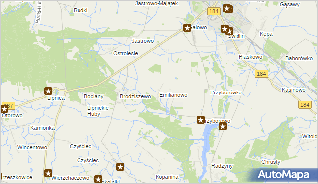 mapa Emilianowo gmina Szamotuły, Emilianowo gmina Szamotuły na mapie Targeo