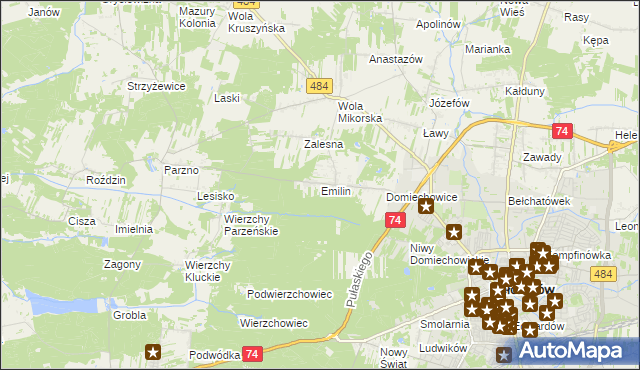mapa Emilin gmina Bełchatów, Emilin gmina Bełchatów na mapie Targeo