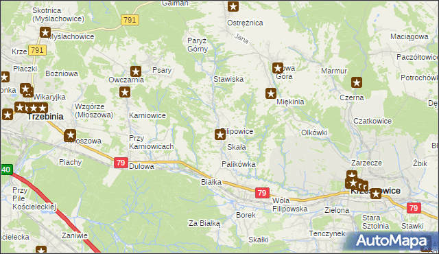 mapa Filipowice gmina Krzeszowice, Filipowice gmina Krzeszowice na mapie Targeo