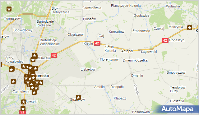 mapa Florentynów gmina Kodrąb, Florentynów gmina Kodrąb na mapie Targeo