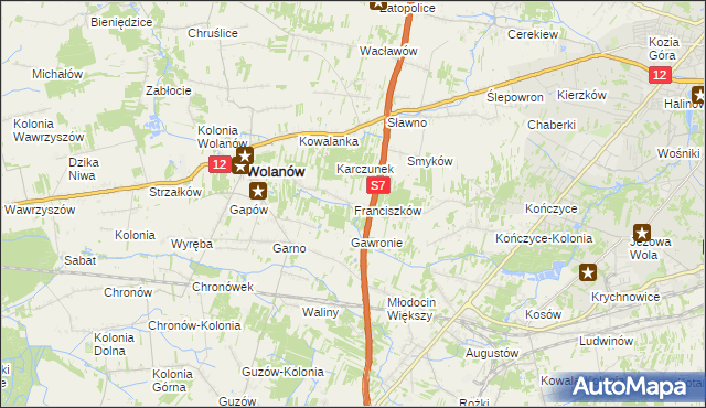 mapa Franciszków gmina Wolanów, Franciszków gmina Wolanów na mapie Targeo