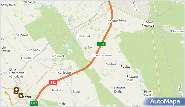 mapa Franciszkowo gmina Raczki, Franciszkowo gmina Raczki na mapie Targeo