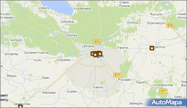 mapa Gąbin powiat płocki, Gąbin powiat płocki na mapie Targeo