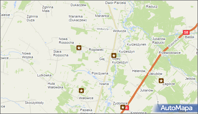 mapa Gaj gmina Rawa Mazowiecka, Gaj gmina Rawa Mazowiecka na mapie Targeo