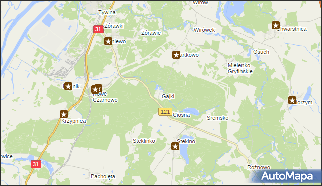 mapa Gajki gmina Gryfino, Gajki gmina Gryfino na mapie Targeo