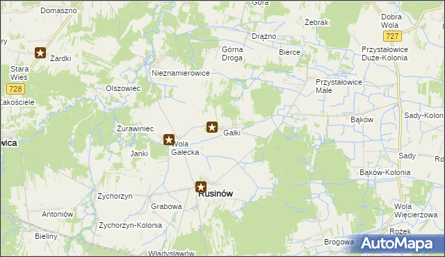 mapa Gałki gmina Rusinów, Gałki gmina Rusinów na mapie Targeo