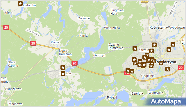 mapa Garczyn gmina Kościerzyna, Garczyn gmina Kościerzyna na mapie Targeo