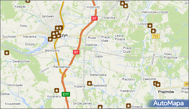 mapa Gąski gmina Tarczyn, Gąski gmina Tarczyn na mapie Targeo