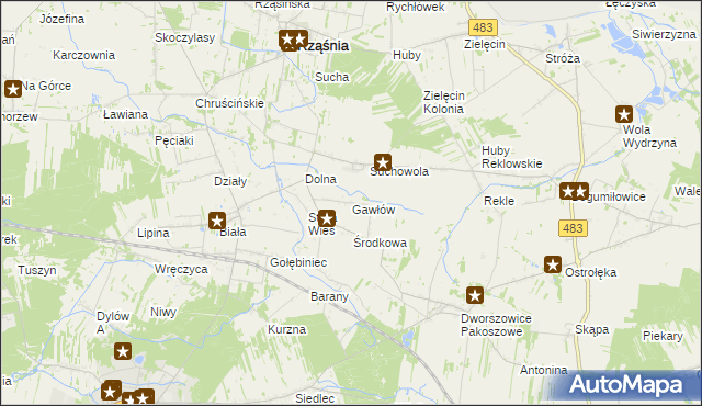 mapa Gawłów gmina Rząśnia, Gawłów gmina Rząśnia na mapie Targeo