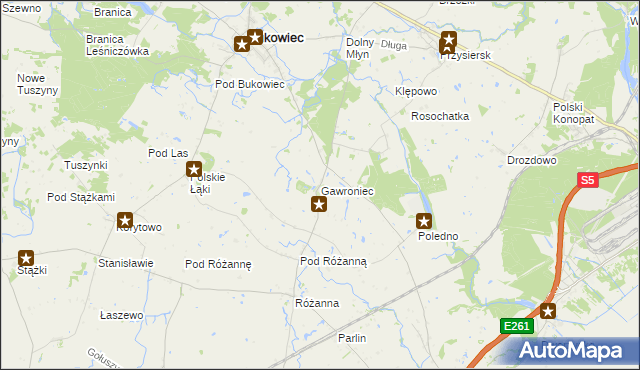 mapa Gawroniec gmina Bukowiec, Gawroniec gmina Bukowiec na mapie Targeo