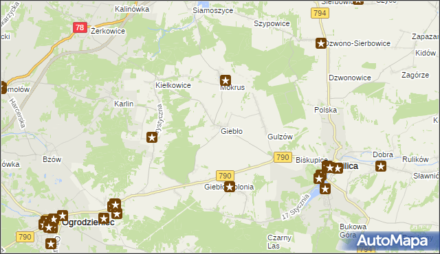 mapa Giebło, Giebło na mapie Targeo