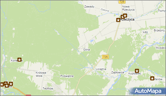 mapa Glina gmina Rzeczyca, Glina gmina Rzeczyca na mapie Targeo