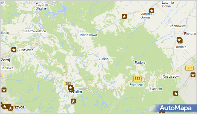 mapa Glinno gmina Walim, Glinno gmina Walim na mapie Targeo