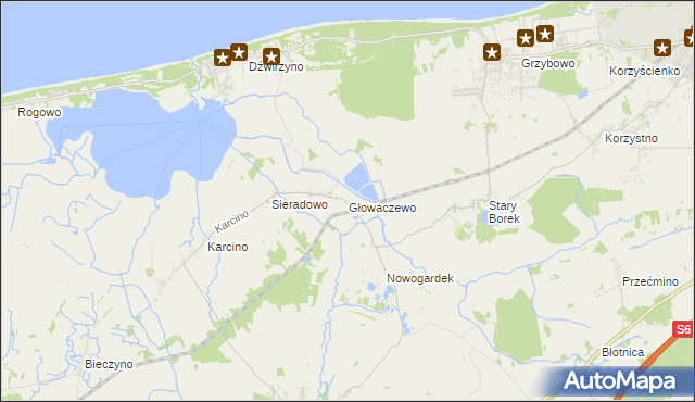 mapa Głowaczewo gmina Kołobrzeg, Głowaczewo gmina Kołobrzeg na mapie Targeo