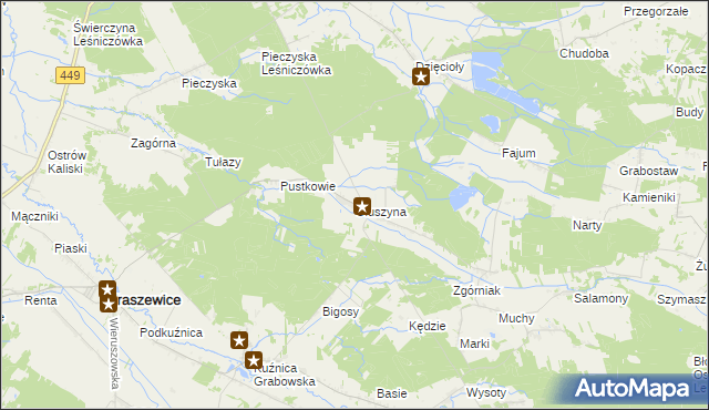 mapa Głuszyna gmina Kraszewice, Głuszyna gmina Kraszewice na mapie Targeo