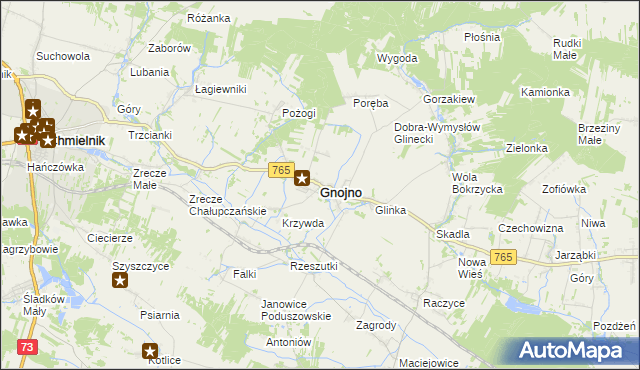 mapa Gnojno powiat buski, Gnojno powiat buski na mapie Targeo
