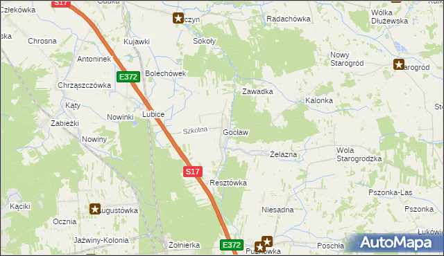 mapa Gocław gmina Pilawa, Gocław gmina Pilawa na mapie Targeo