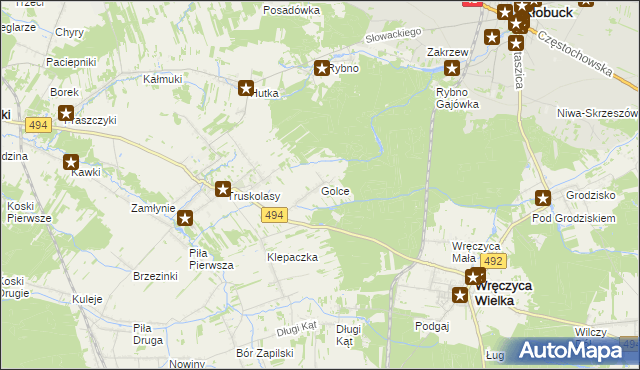 mapa Golce gmina Wręczyca Wielka, Golce gmina Wręczyca Wielka na mapie Targeo