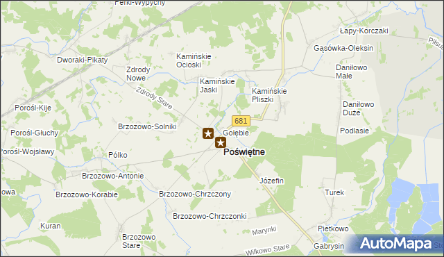 mapa Gołębie gmina Poświętne, Gołębie gmina Poświętne na mapie Targeo