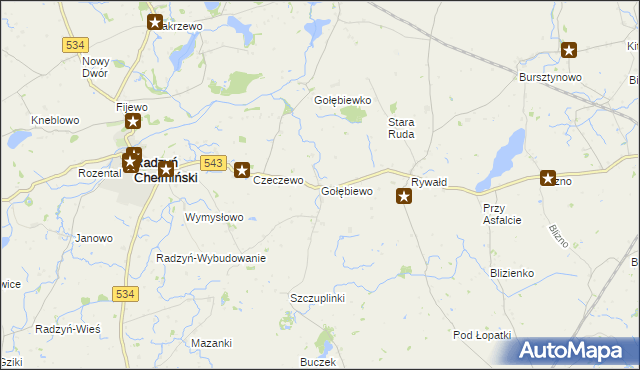 mapa Gołębiewo gmina Radzyń Chełmiński, Gołębiewo gmina Radzyń Chełmiński na mapie Targeo