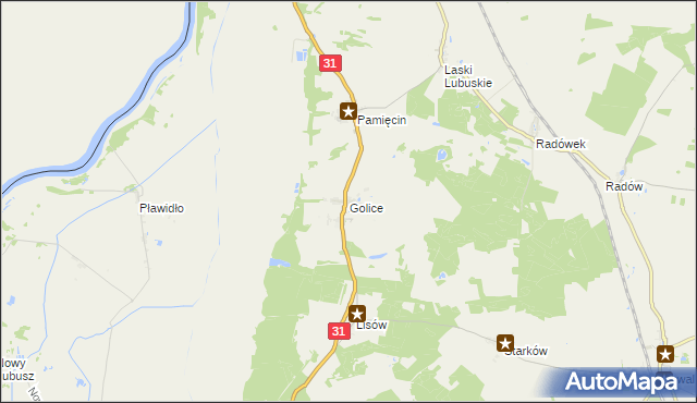 mapa Golice gmina Słubice, Golice gmina Słubice na mapie Targeo