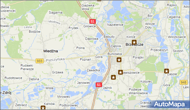 mapa Góra gmina Miedźna, Góra gmina Miedźna na mapie Targeo