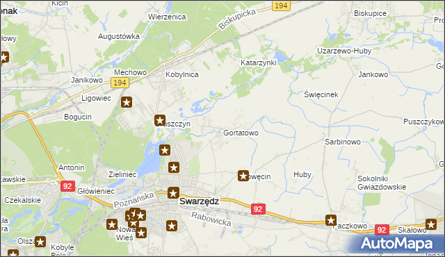 mapa Gortatowo gmina Swarzędz, Gortatowo gmina Swarzędz na mapie Targeo