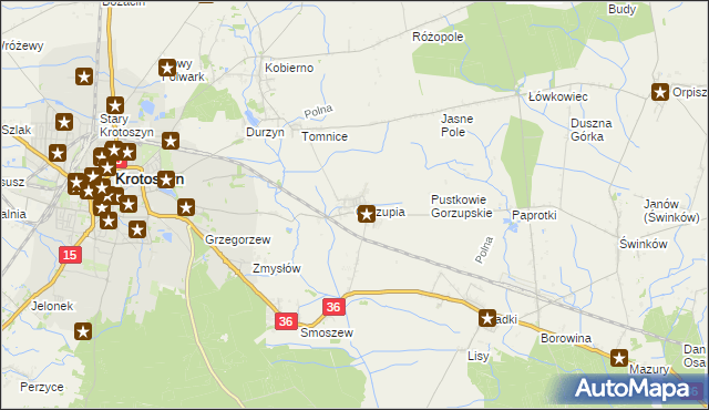 mapa Gorzupia gmina Krotoszyn, Gorzupia gmina Krotoszyn na mapie Targeo