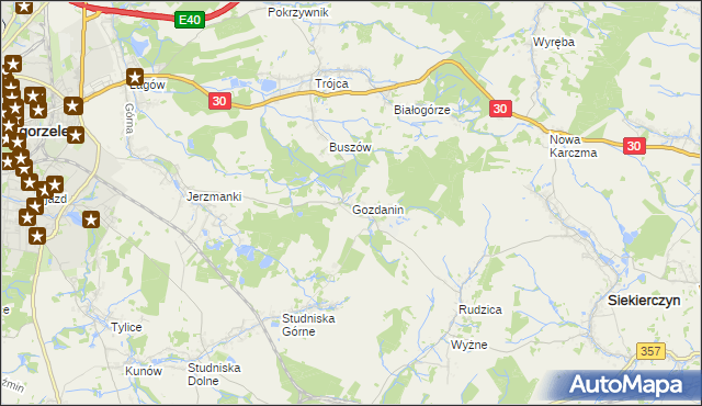 mapa Gozdanin gmina Zgorzelec, Gozdanin gmina Zgorzelec na mapie Targeo