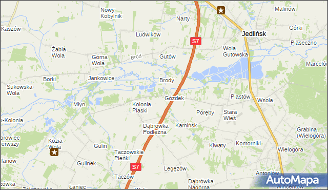 mapa Gózdek gmina Zakrzew, Gózdek gmina Zakrzew na mapie Targeo