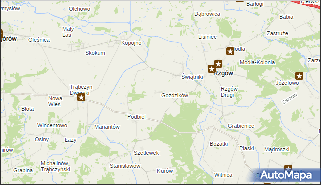mapa Goździków gmina Rzgów, Goździków gmina Rzgów na mapie Targeo