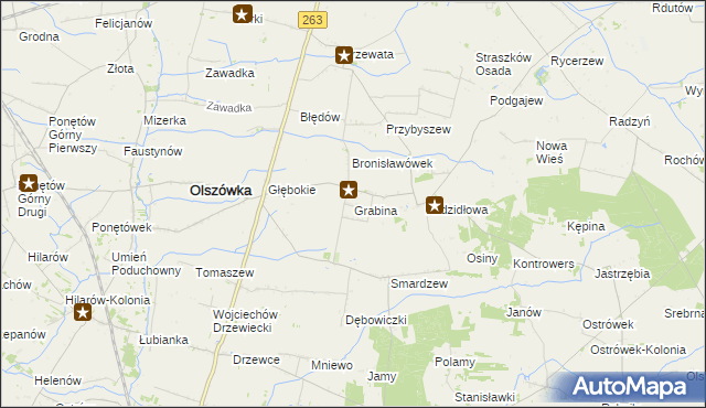 mapa Grabina gmina Olszówka, Grabina gmina Olszówka na mapie Targeo