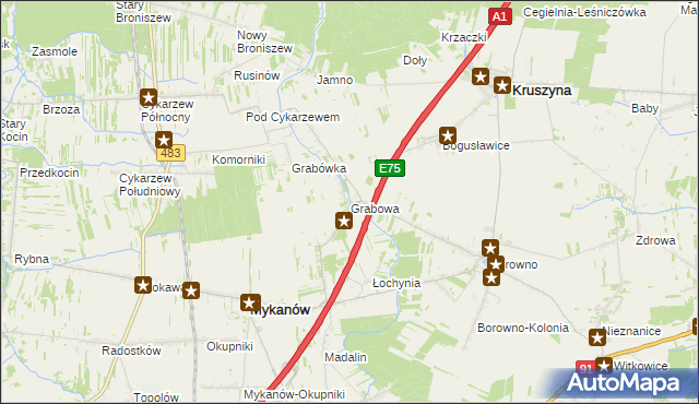 mapa Grabowa gmina Mykanów, Grabowa gmina Mykanów na mapie Targeo