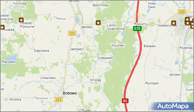 mapa Grabowiec gmina Bobowo, Grabowiec gmina Bobowo na mapie Targeo