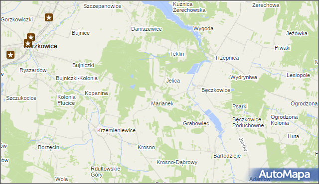 mapa Grabowiec gmina Gorzkowice, Grabowiec gmina Gorzkowice na mapie Targeo