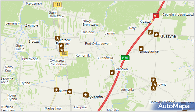 mapa Grabówka gmina Mykanów, Grabówka gmina Mykanów na mapie Targeo