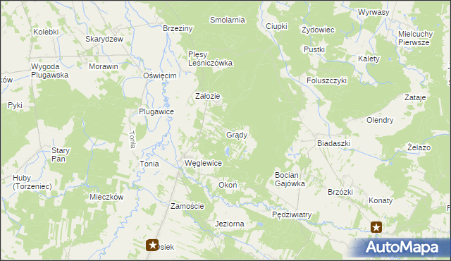 mapa Grądy gmina Galewice, Grądy gmina Galewice na mapie Targeo
