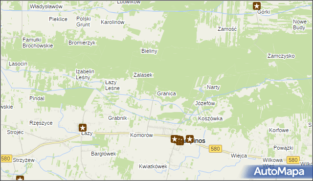 mapa Granica gmina Kampinos, Granica gmina Kampinos na mapie Targeo