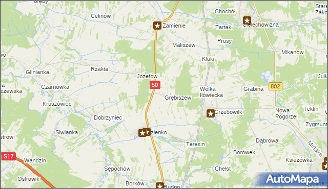 mapa Grębiszew, Grębiszew na mapie Targeo